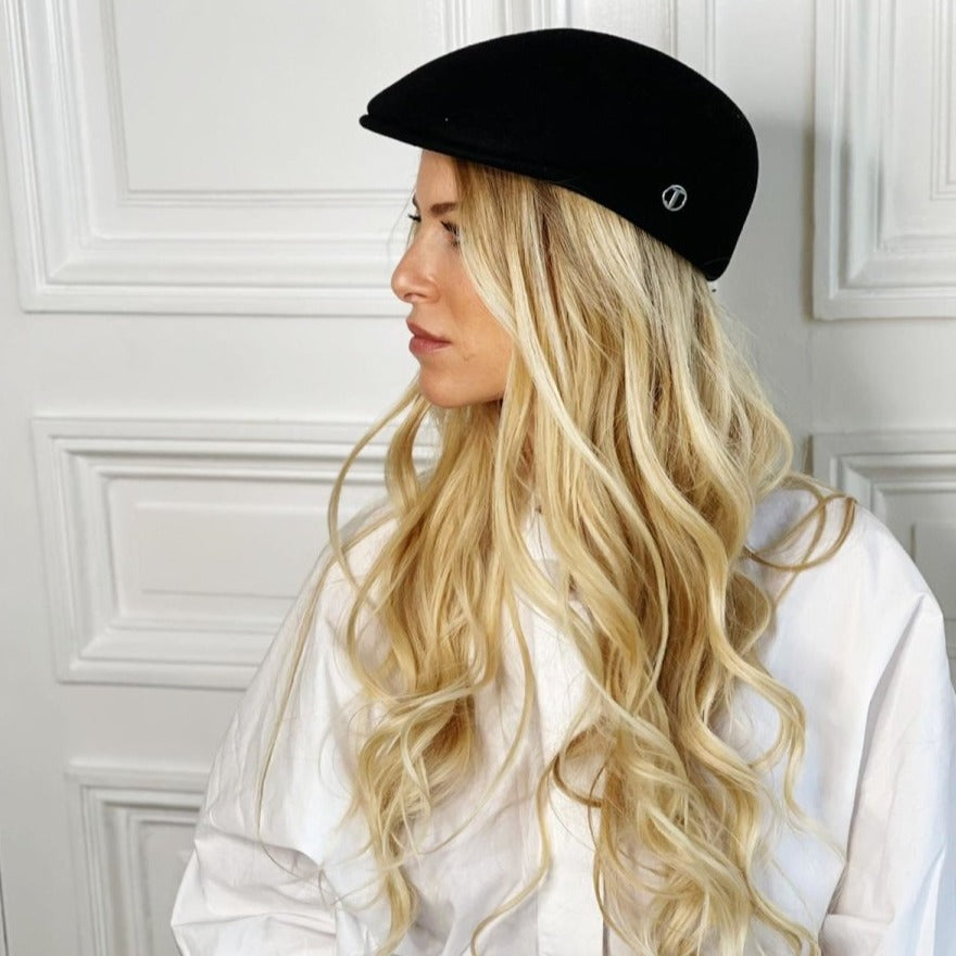 Casquette plate bombée en laine – Noir – vue 1