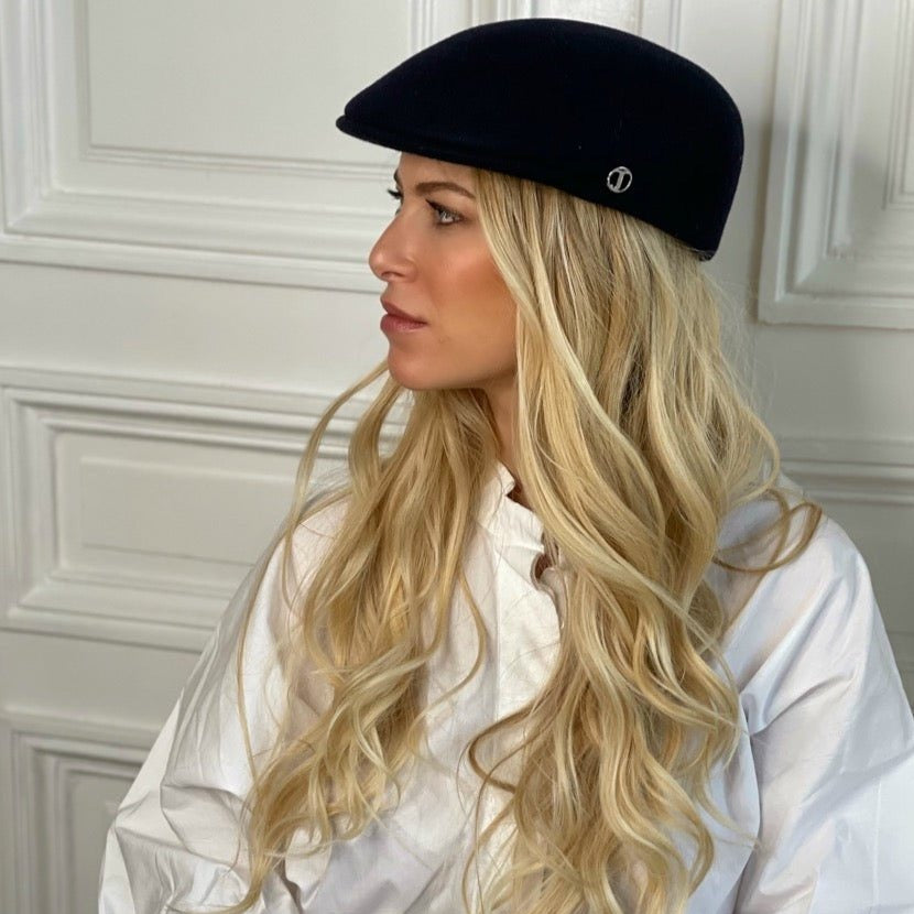 Casquette plate bombée en laine – Noir – vue 3