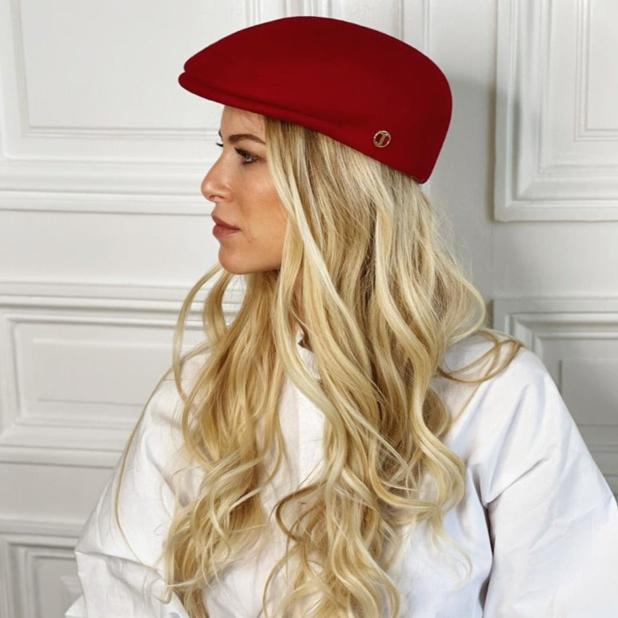 Casquette plate bombée en laine – Rouge – vue 1